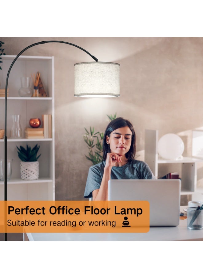 OUTON Modern style curved floor lamp, modern eye-friendly floor lamp, modern floor lamp, linen lampshade, 3 color temperature adjustable, 175CM height, adjustable lampshade angle, suitable for living room, bedroom or office, includes 9W LED bulb, black (with British plug). - Image 3